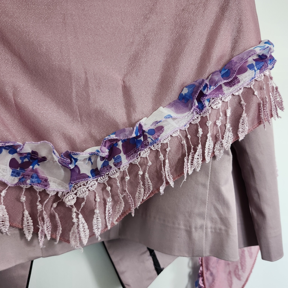 Handmade Chic Pink Shawl with Purple Floral Accents Scarf Or Bag Accessory